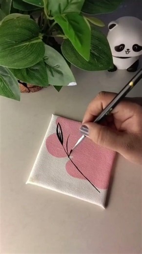 Easy Pink Leaf Mini Canvas Painting 🌸✨#shorts #painting #acrylicpainting #minicanvas