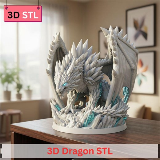 Frost Dragon STL | Crystal Wing Fantasy Creature Model | Ice Beast Sculpture Design | Detailed Mythical Figure | Digital Download - Etsy