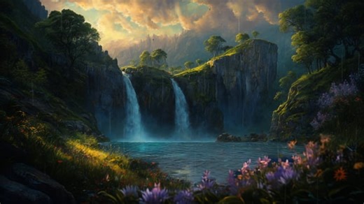 Valley, Waterfall, Rain. Free Stock Video