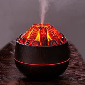 Micro Firewood Modeling Humidifier with Changing Led Light,Adjustable Mist Mode, Waterless Auto Shut-off,for Bedroom,Office,Car (black)