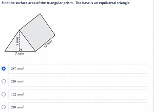 Find the surface area of the triangular prism. The base is an e... | Filo