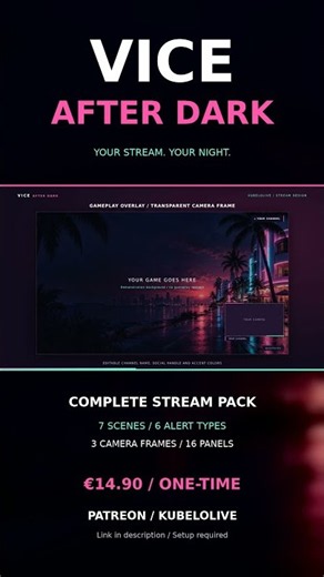 VICE AFTER DARK 🌴 Neon Stream Overlay Pack | OBS & StreamElements