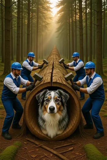 Rescue of Australian Shepherd Mix from Giant Log