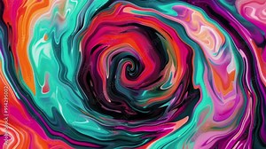 Video animation of colorful vibrant abstract spiral background with swirls and wavy shapes