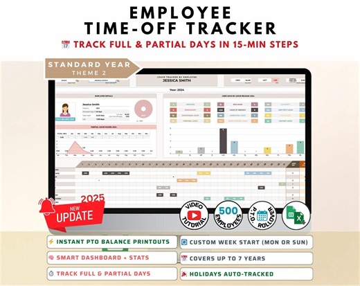 Employee PTO Tracker | Time off and Absence Excel Template | Vacation and Leave Management for Teams (google Sheets Included) - Etsy