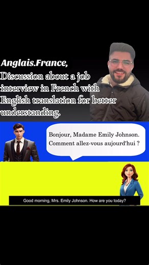 Discussion about a job interview in French with English translation for better understanding. #french #story #education #skills #fyp