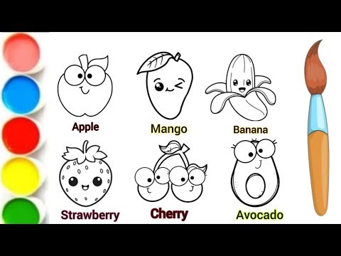 Cute Fruits Drawing for Kids 🍎🍌🍓🥑 | Easy & Funny Fruit Drawing Step by Step
