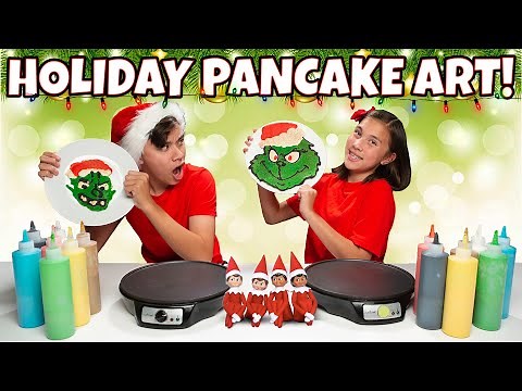 HOLIDAY CHRISTMAS PANCAKE ART CHALLENGE!!! Elf on the Shelf, Grinch, Santa Claus!
