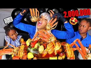100 Pounds SEAFOOD BOIL MUKBANG CHALLENGE 2 Million Subscriber Celebration | QUEEN BEAST