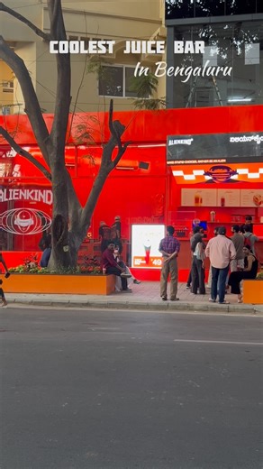 Food | Aesthetics | Bengaluru on Instagram: "Alienkind, the coolest new juice shop in Indiranagar, is a visual and sensory delight. With its bold red theme—covering everything from the walls to the décor—the space is instantly eye-catching and irresistibly unique. The shop’s alien-inspired theme adds an extra layer of intrigue, making it stand out from the usual juice bars. Their menu features refreshing juices and smoothies, but the real star of the show is their USP—the Starship Burgers, which