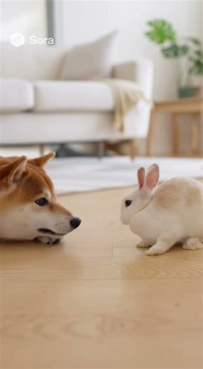 A Shiba Inu and a baby rabbit #shibainu #rabbit