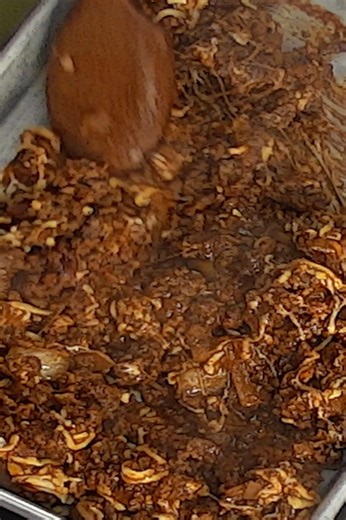 Cheesy beef burrito filling served cold