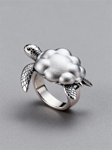 Sterling Silver Turtle Puff Ring, Handmade Whimsical Sea Animal Band, Customizable Dreamy Gift - Etsy