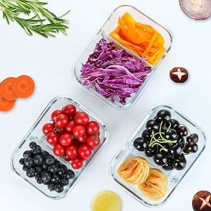 [Hot Item] Custom 3 Compartment Meal Prep Containers Glass Lunch Box with Dividers