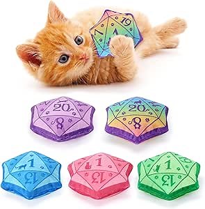 CiyvoLyeen D20 Dice Catnip Toy, DND Interactive Cat Toy Gifts for Role Playing Tabletop Game Soft Plush Funny Cute Kitten Teething Chew Pet Supplies Cat Lover Witchy Gift Idea Dnd Accessories Set of 5