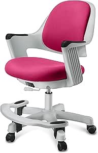 Kids Desk Chair, Ergonomic Design Desk Chair with Footrest, Height Adjustable Seat, Comfy Comfortable Cushion Computer Task Chair, Smooth Rolling Wheels for Student and Children, Rosie Pink
