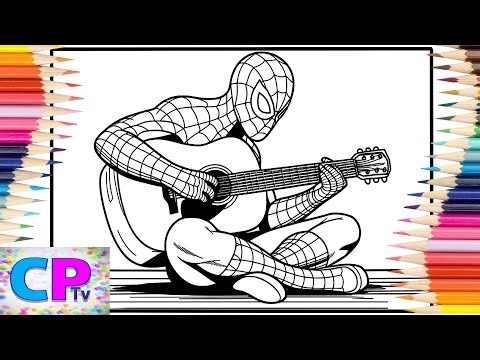 Spiderman Plays His Guitar/Spiderman Shows Off His Musical Skills/Creative Art/Coloring Process