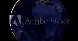 Earth at night from space - 24 hour Time-lapse showing full rotation. Extremely detailed realistic view showing man-made city lights from distant halo orbit around the Sun-Earth L2 Lagrange point.