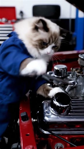 A cute cat is fixing a car. #cat #cats #cute #shortvideo #shorts #short #car #comedy
