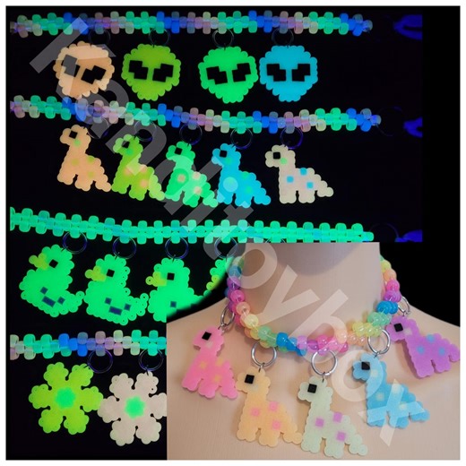 Glow Kandi Charm Choker,rave Outfit,rave Necklace,rave Kandi,rave Clothing,rave Clothes,festival Outfit,alien Necklace,ducky,flower,dino - Etsy