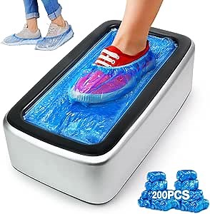 Automatic Shoe Cover Machine with 200pcs Disposable Shoe Covers Shoe Cover Dispenser Shoe Cover Machine Shoe Covers Disposable Non Slip Waterproof, Suitable for Indoor