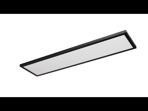 Install of Lowe's Good Earth Lighting Smart Flat Panel 1-Light 47.7-in Matte Black LED Flush Mount.