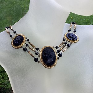 Vintage Black Cameo Choker: Victorian Revival Pendant Necklace - Etsy