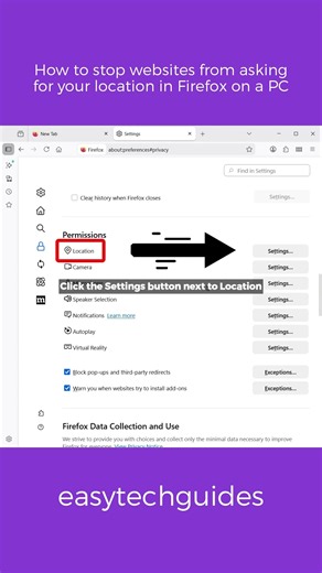 How to stop websites from asking for your location in Firefox on a PC