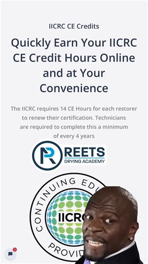 Get your 14 IICRC continuing education credits at reetsdryingacademy.com #reetsdryingacademy #reetstv #waterdamagerestoration #iicrccertified #iicrccec
