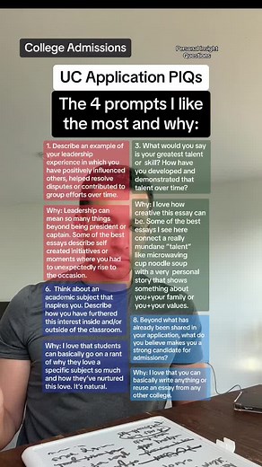Pick your favorite UC prompts but here are mine . . . . #uc #ucessays #ucberkeley #ucla #personalinsightquestions #piqs