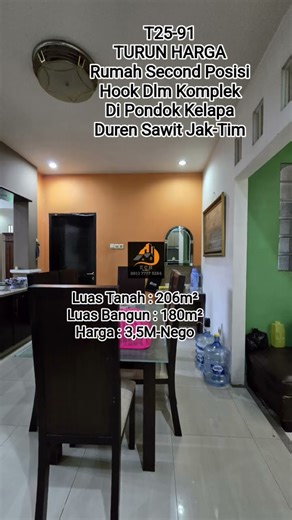 T91.TURUN HARGA,Rumah Second Posisi Hook Dlm Komplek di Pondok Kelapa Duren Sawit JakartaTimur