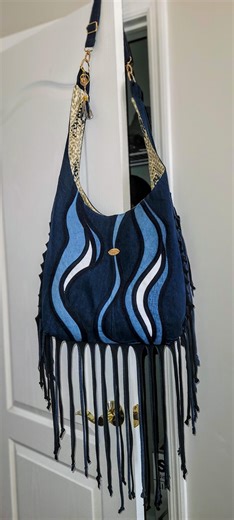 Denim Hobo Bag/wavy Pattern Denim Bag/denim Purse/denim Shoulder Bag/jeans Purse/denim Tote/shoulder Bag/denim Cross Body Bag/hobo Bagfringe - Etsy