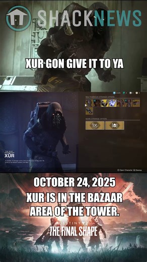 Xur's Location & Wares - Destiny 2 - October 24, 2025 #Xur #Destiny2 #Bungie #DMX #Guide | Shacknews