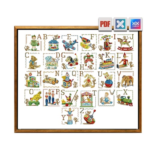 Vintage Toy Box Alphabet Sampler | PDF   Pattern Keeper   SAGA - Etsy Canada