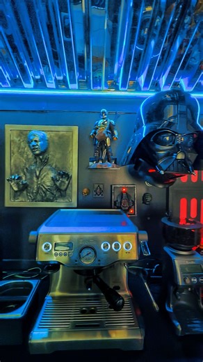 Creative, Immersive, and unlike any coffee stop in the city of San Antonio Texas @galacticgrindcoffee From the moment you walk up to Galactic Grind Coffee, you’ll see incredible handmade artwork created by the owner himself, detailed droid pieces, iconic helmets, custom dioramas, and a life-size stormtrooper with a Texas flag harness all inside the truck. It’s. But the drinks aren’t just a theme, they’re actually good. Rich Italian coffee, refreshing fruit-packed smoothies, and bold flavor that 