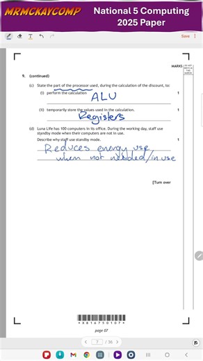 N5 Computing 2025 Q9c and 9d (Parts of the processor)