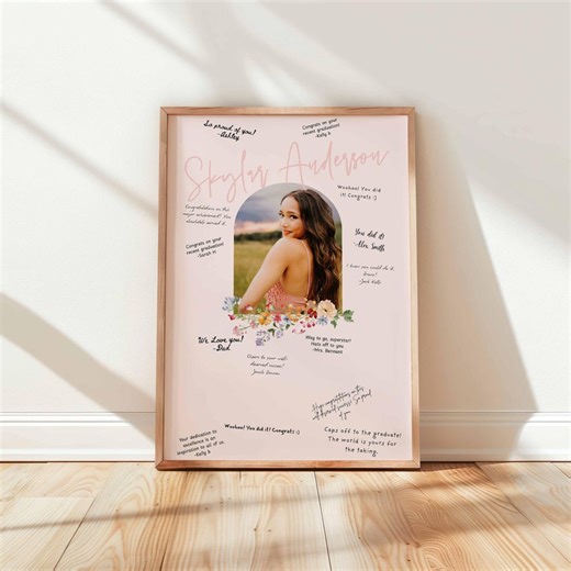 Grad Signature Message Board Sign Template, Bright Floral Editable Graduation Guest Book, Class of 2026 Poster, Canva Template, G03 - Etsy