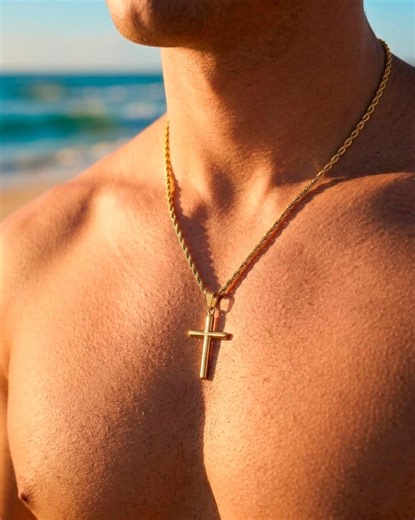 Men's Gold Cross Necklace, Cross Pendant, Rope Chain, 18k Gold Plated, Stainless Steel, Christian Jewelry, Boyfriend Gift for Him - Etsy