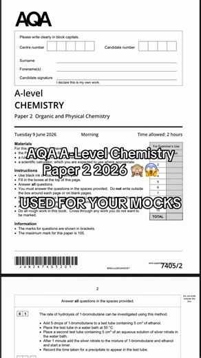 Link in bio 🔗 AQA A-Level Chemistry Paper 2 2026 #aqa #alevel #chemistry #paper2 #2026