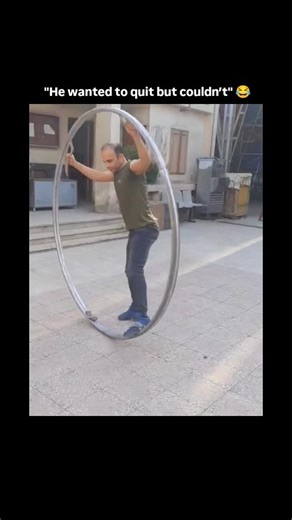 Knowledge | Curiosity | Discovery on Instagram: "This footage documents a training attempt involving a Cyr wheel, a monolithic acrobatic apparatus, where the operator's initial rotational momentum escalates into an uncontrolled high-velocity spin due to a shift in the center of gravity. The visual narrative captures the subject's struggle to counteract the overwhelming centrifugal force, resulting in a chaotic sequence of flailing limbs and disoriented revolutions before he manages a clumsy dece