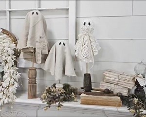The most precious DIY ghost using items I already had around the house #diyhomedecor #diyghost #thriftflip #halloweendecor #halloweenvibes #shabbychicdecor #shabbychicstyle #shabbychic | Julie's Designs & Signs