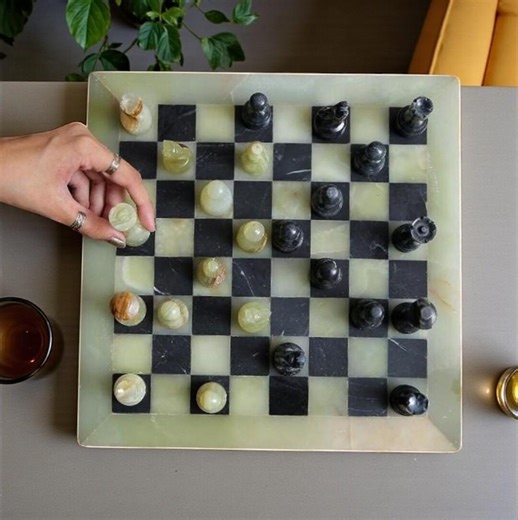 Engraved Marble Chess Set | Green & Black Board | Unique Chess Gift for Players - Etsy