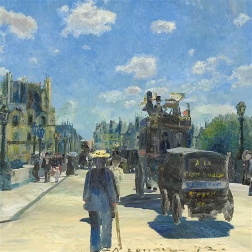 Dreaming of Paris ☀️ This sunny view of Pari was painted by Auguste Renoir in 1872. And it represents a pivotal moment in art history. In the 19th century, a daring group of artists decided they were finished with the traditional rules of the art world. They called themselves impressionists. One of these bold innovators was Auguste Renoir. When he set out to paint the Pont Neuf, Paris’s oldest bridge, he secured the upper floor of a café overlooking the Seine to get the most dynamic view possibl