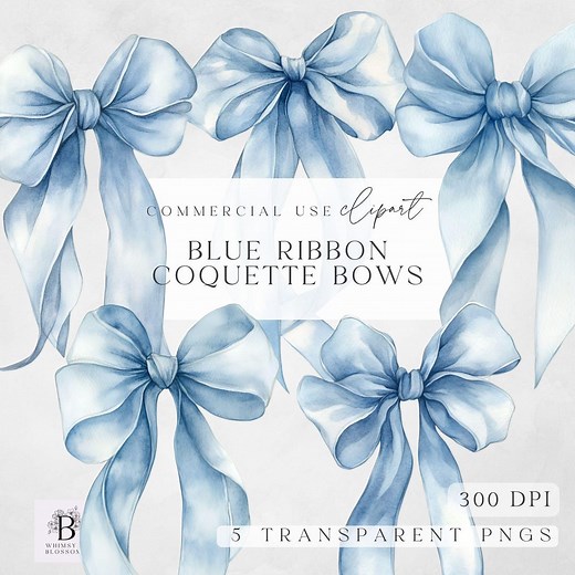 Watercolor Blue Bow Clipart Download - Blue Coquette Ribbon Clipart - Light Blue Bows - Baby Blue Bow Clipart - PNG - Transparent Background - Etsy
