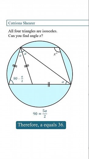 All four triangles are isosceles Can you find angle x? #maths #exam #geometry #education
