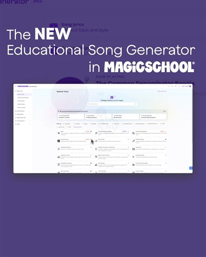 ICYMI we launched an educational song generator in MagicSchool 🎵You still remember the alphabet song. You still know all fifty states. Schoolhouse Rock never left your brain.We just made it possible for any teacher to create that experience for any subject, any grade level, in seconds.#MagicSchool #EdTech #AIforEducation
