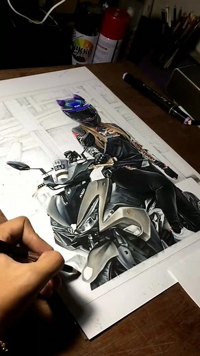 Detailed Motorcycle Drawing and Coloring Process