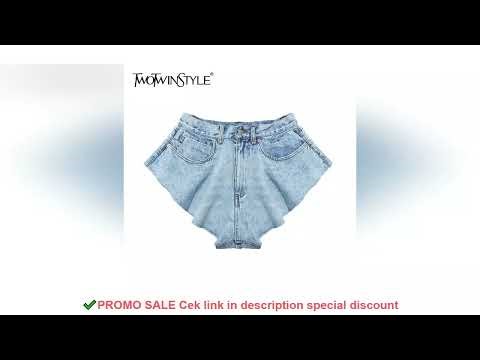 TWOTWINSTYLE Casual Denim Shorts Skirts High Waist Ruffle Hem Loose Ruched Short Pants Female Fashio