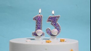 Girls Glitter 8 Birthday Candle, Pink Shell Sequins Blue Purple Pearls Number 8 Candle for Boys Girls Birthday Cakes Mermaid Themed Birthday Decorations Party Supplies