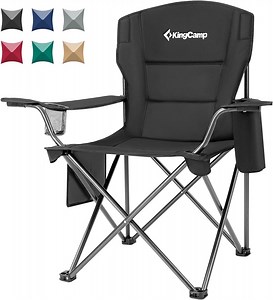 KingCamp Oversized Camping Chairs Heavy Duty Padded Folding Lawn Chair Support 300 lbs for Adults Outdoor Fishing Sports Black